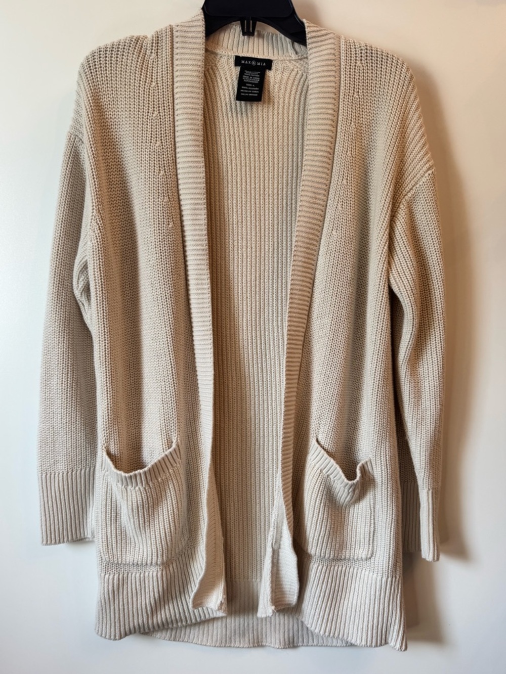 Max & Mia Cream Open-Front Ribbed Cardigan with Pockets